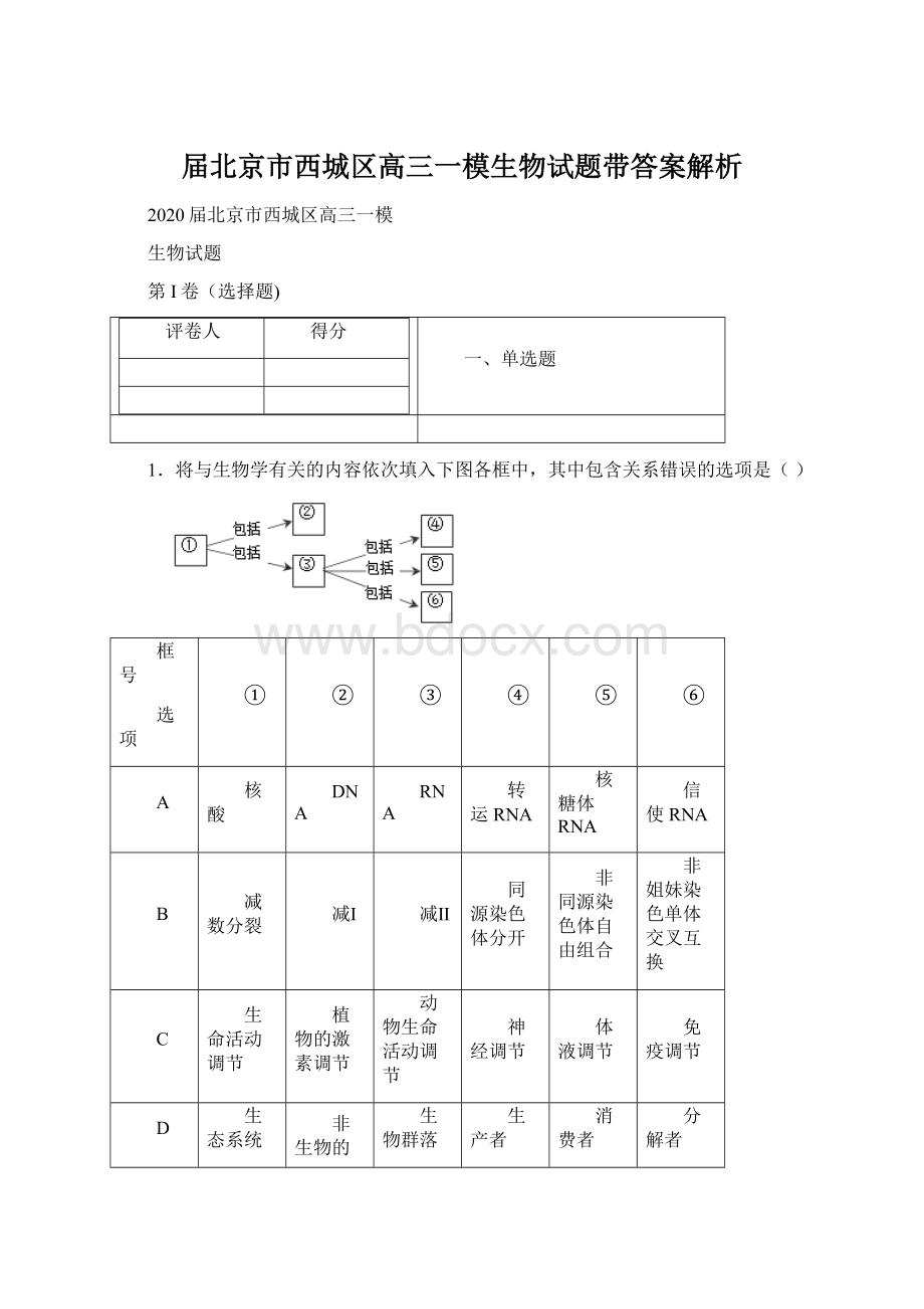 届北京市西城区高三一模生物试题带答案解析.docx