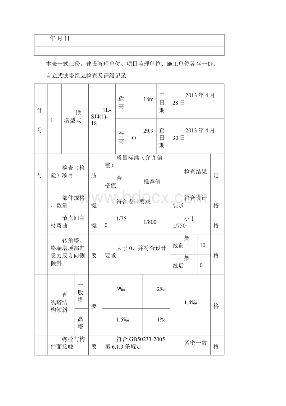 自立式铁塔组立检查及评级记录Word格式.docx_第2页