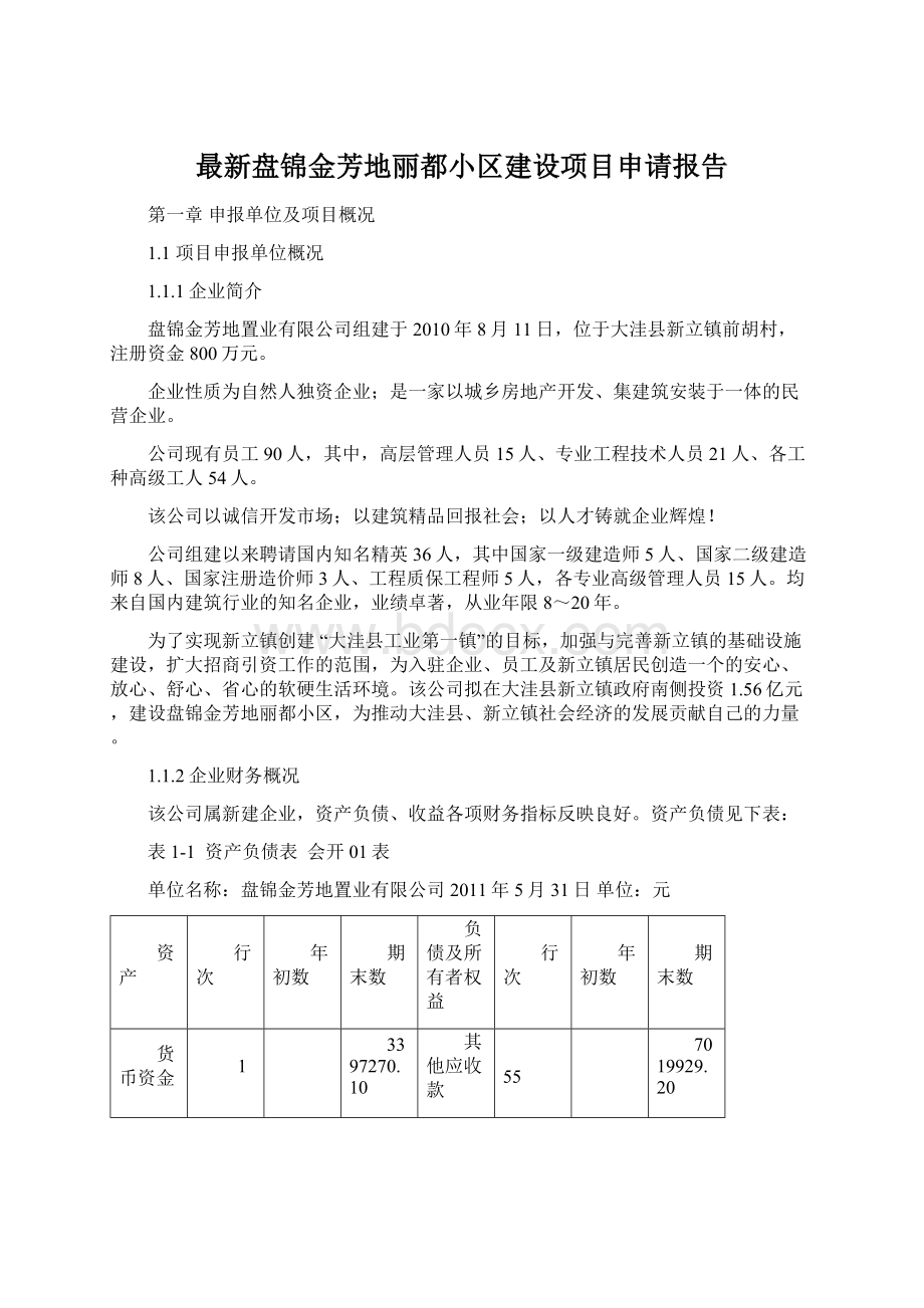 最新盘锦金芳地丽都小区建设项目申请报告.docx_第1页