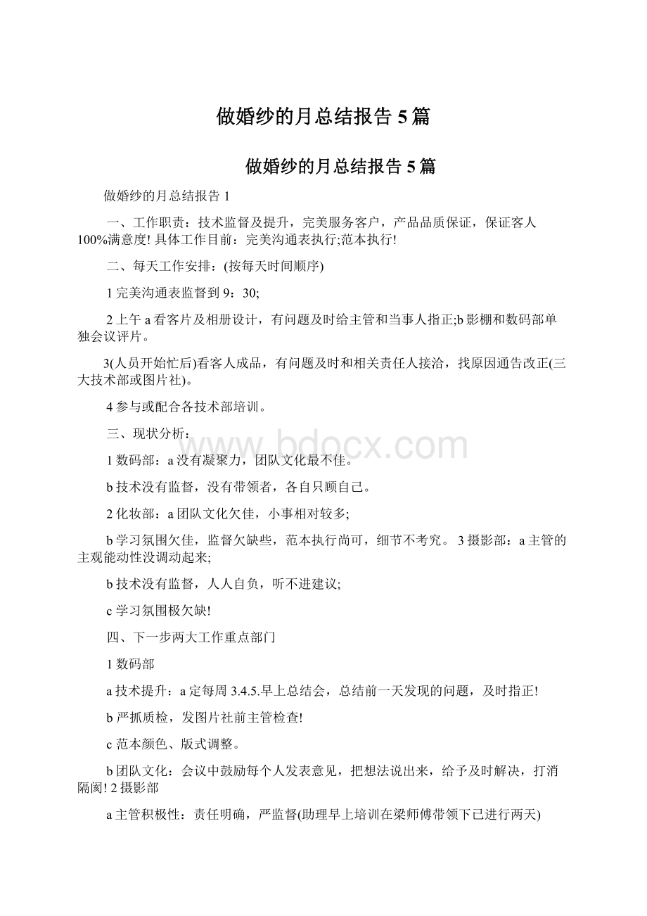 做婚纱的月总结报告5篇.docx_第1页