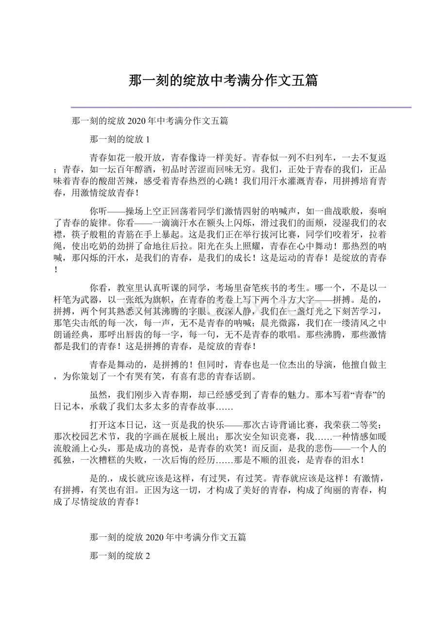 那一刻的绽放中考满分作文五篇.docx