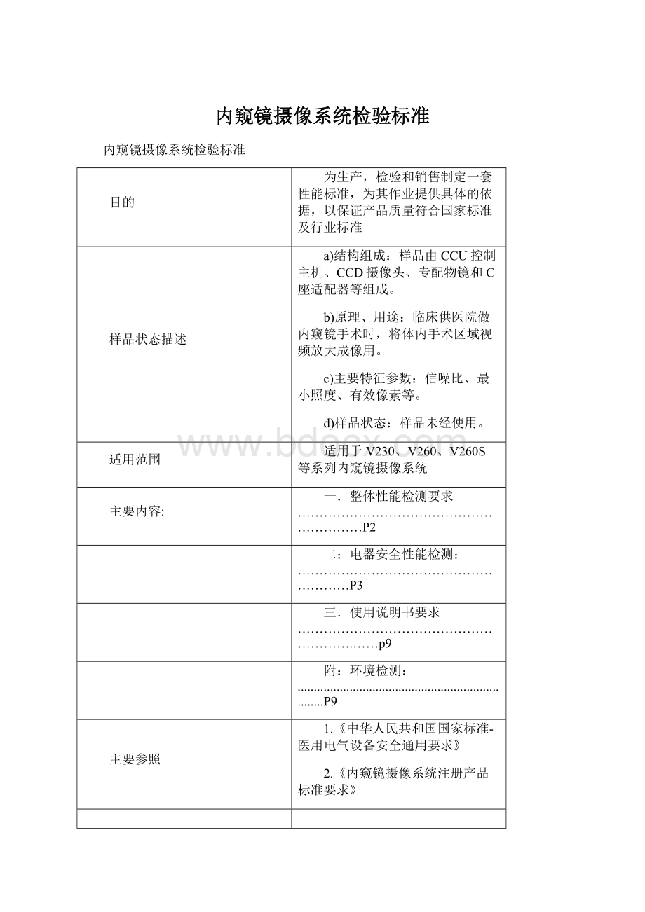 内窥镜摄像系统检验标准.docx_第1页