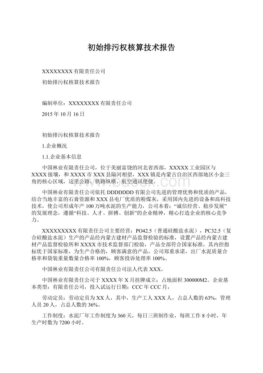 初始排污权核算技术报告Word文件下载.docx