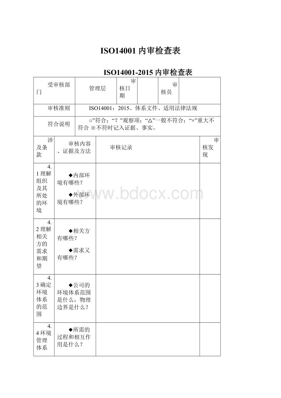 ISO14001内审检查表.docx