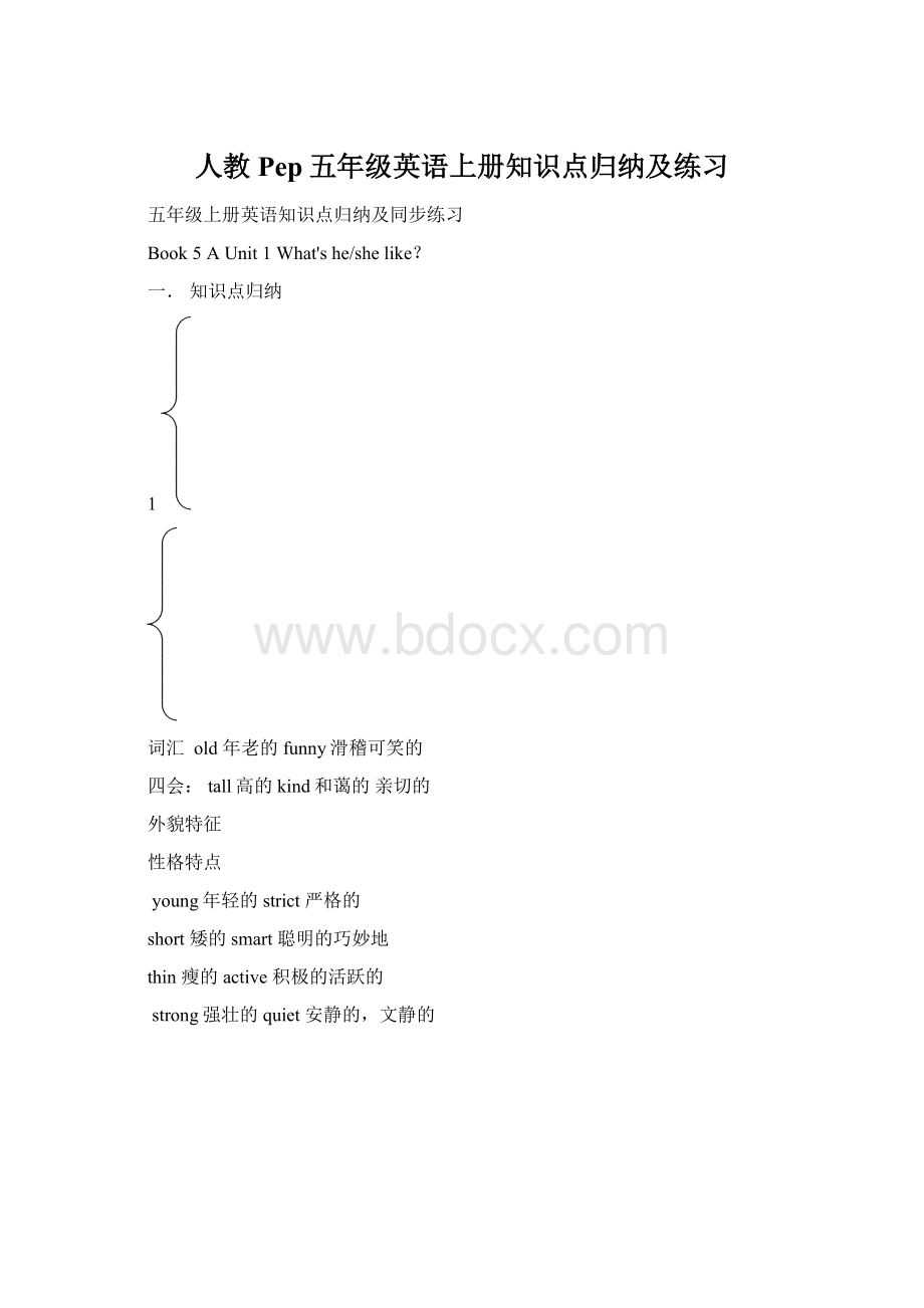 人教Pep五年级英语上册知识点归纳及练习Word下载.docx