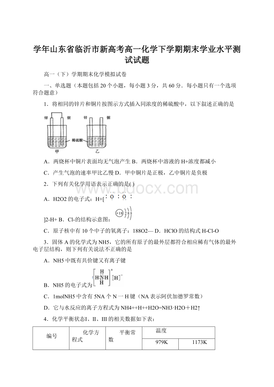 学年山东省临沂市新高考高一化学下学期期末学业水平测试试题文档格式.docx