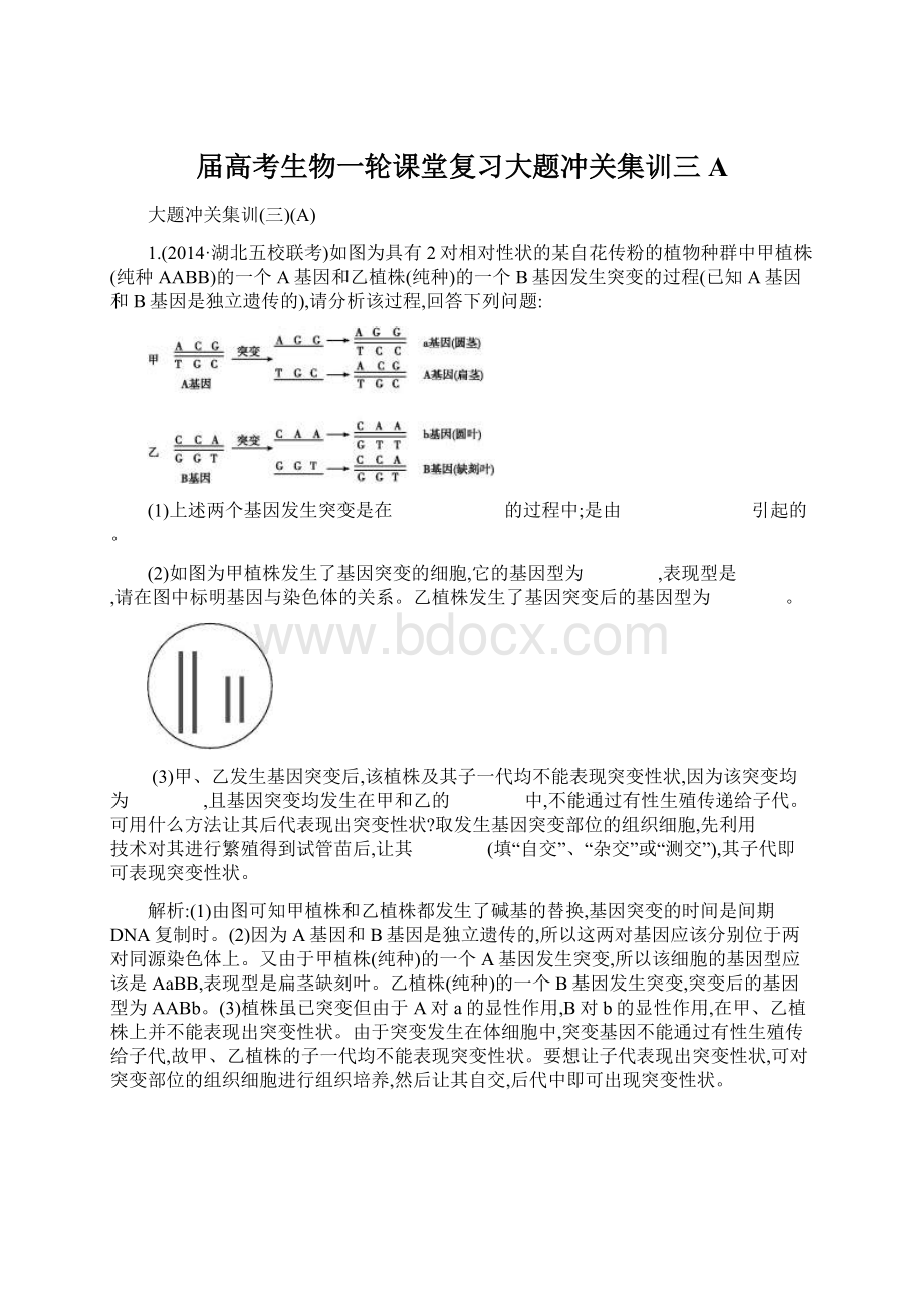 届高考生物一轮课堂复习大题冲关集训三AWord格式.docx_第1页