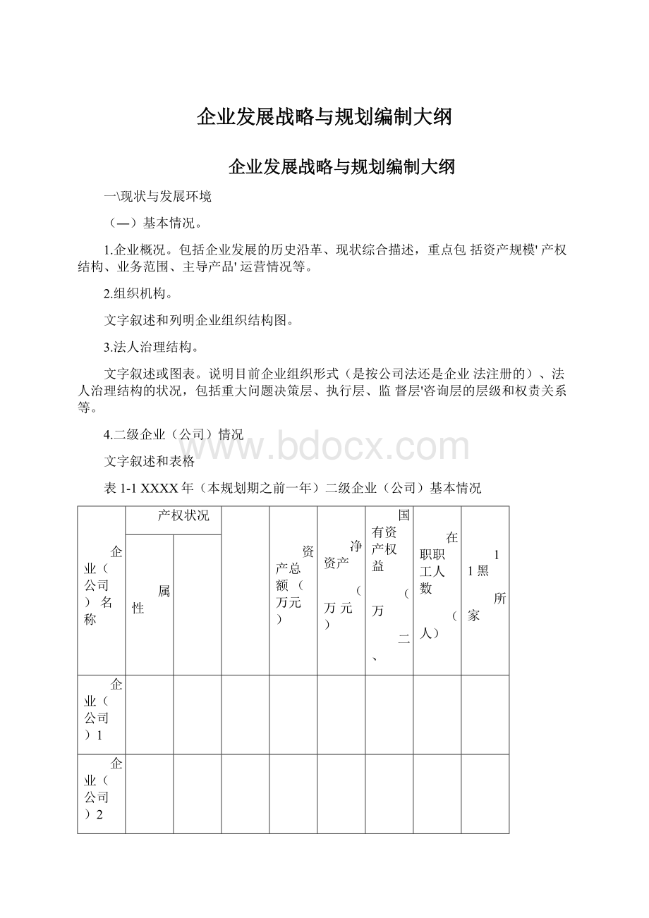 企业发展战略与规划编制大纲Word文件下载.docx