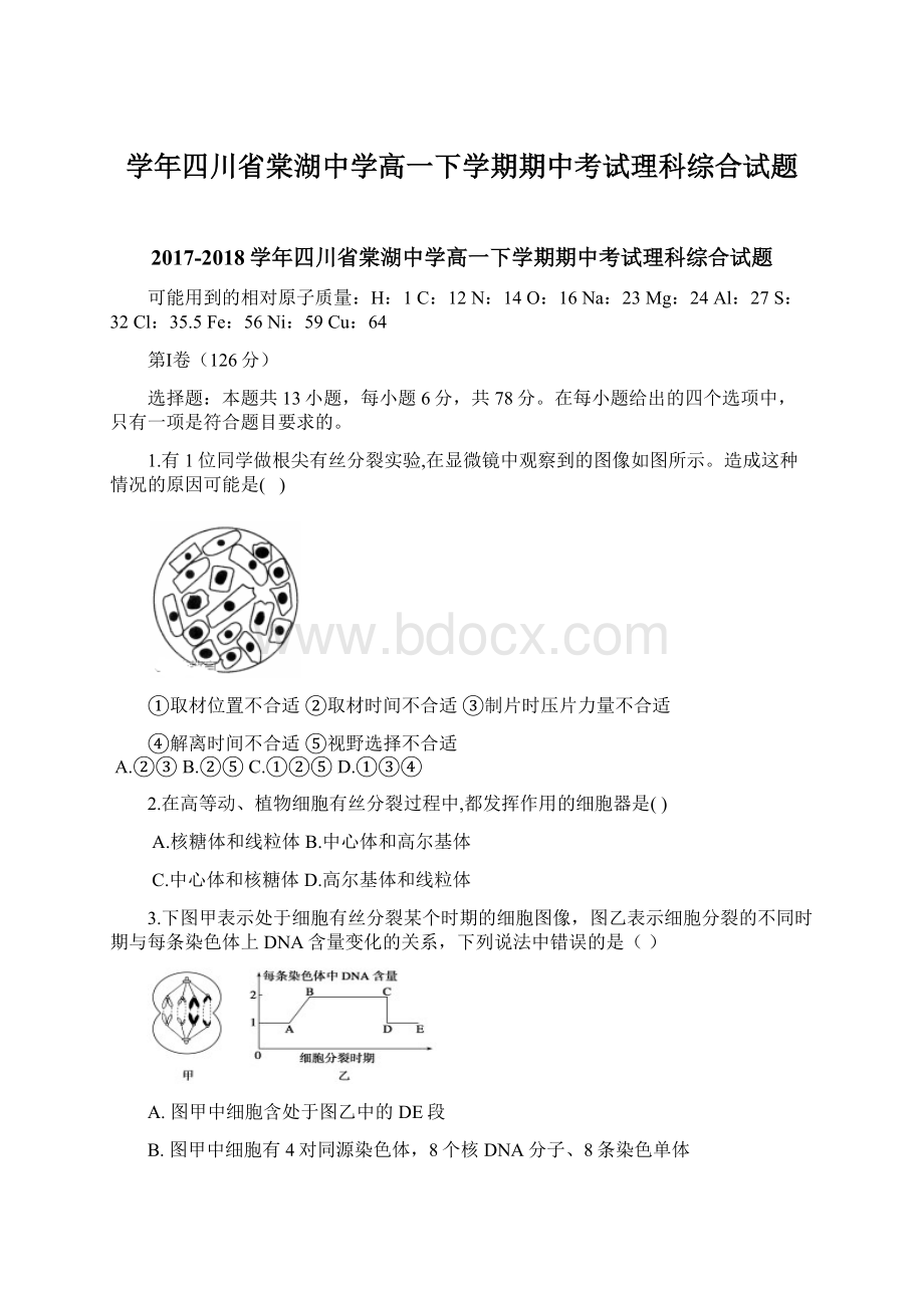 学年四川省棠湖中学高一下学期期中考试理科综合试题Word格式文档下载.docx