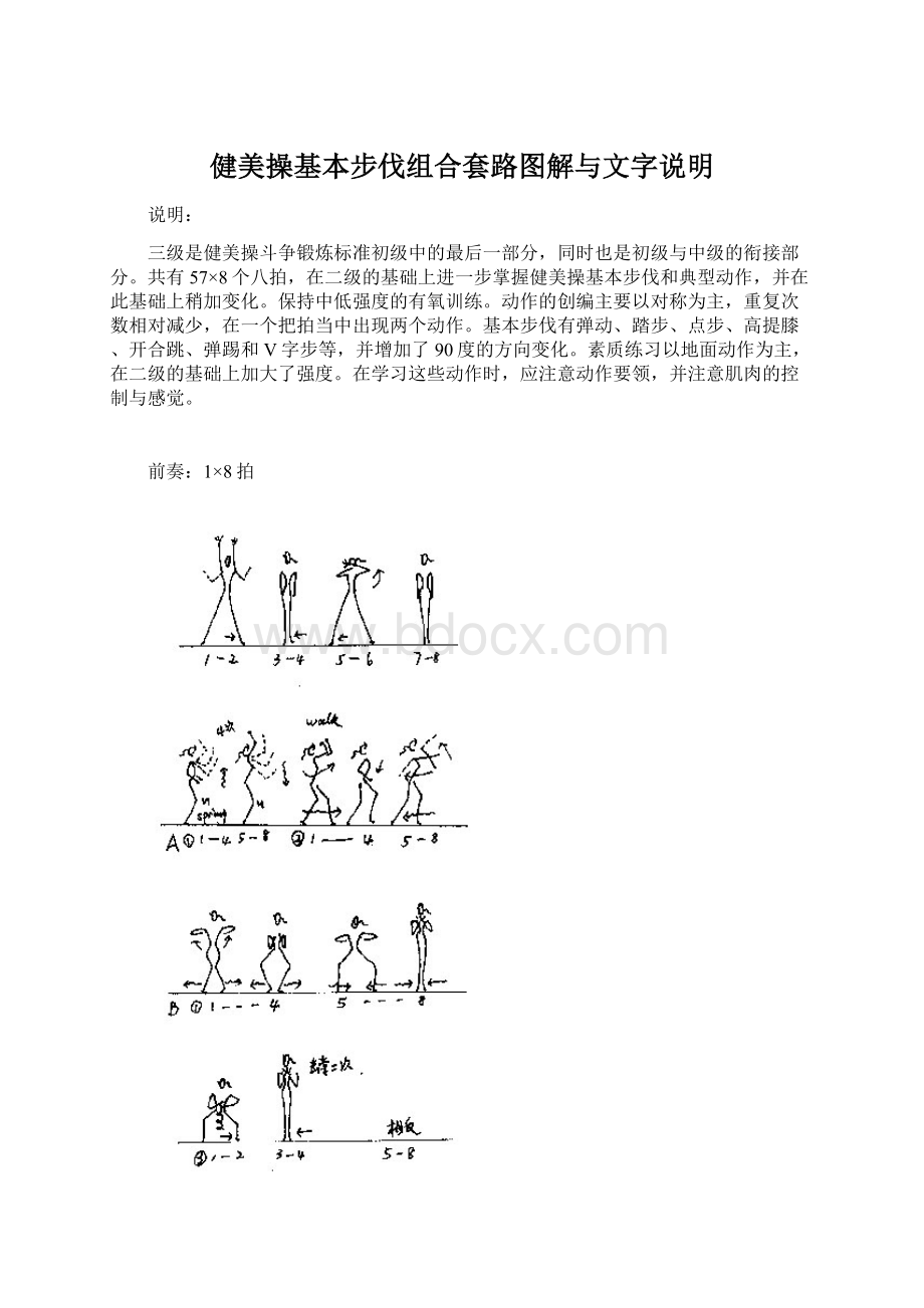 健美操基本步伐组合套路图解与文字说明.docx_第1页