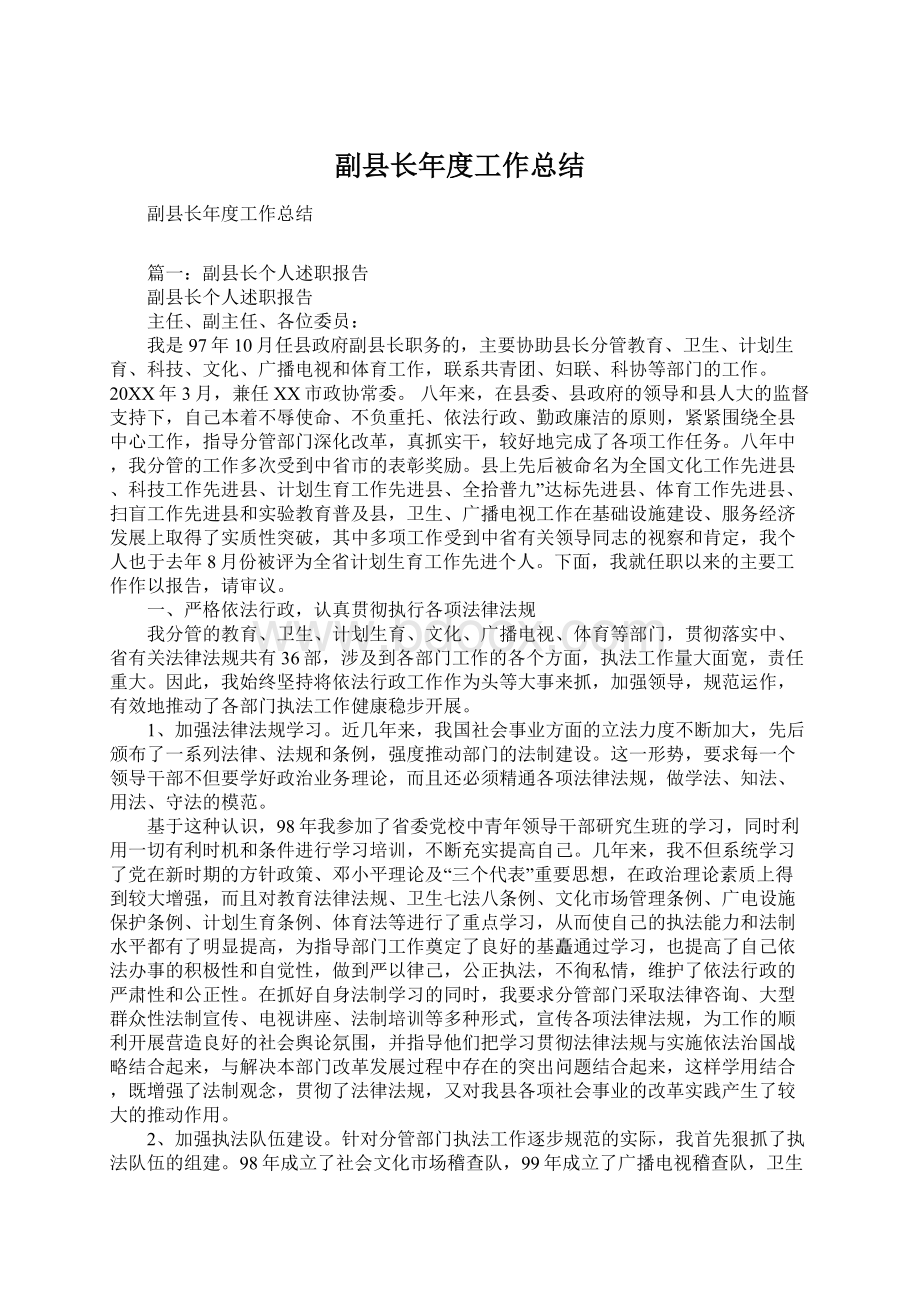 副县长年度工作总结Word文档下载推荐.docx