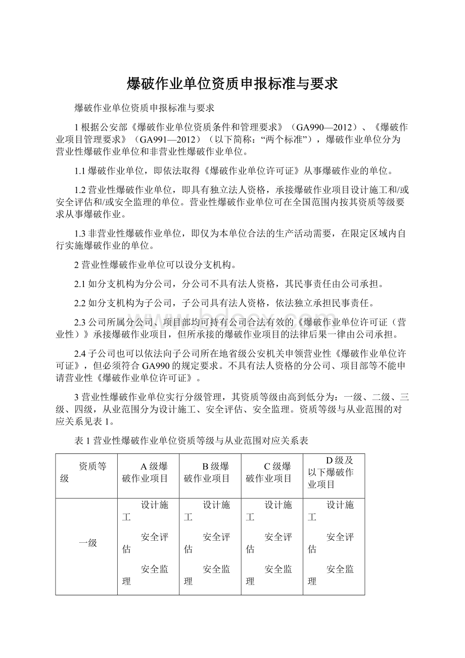 爆破作业单位资质申报标准与要求.docx_第1页