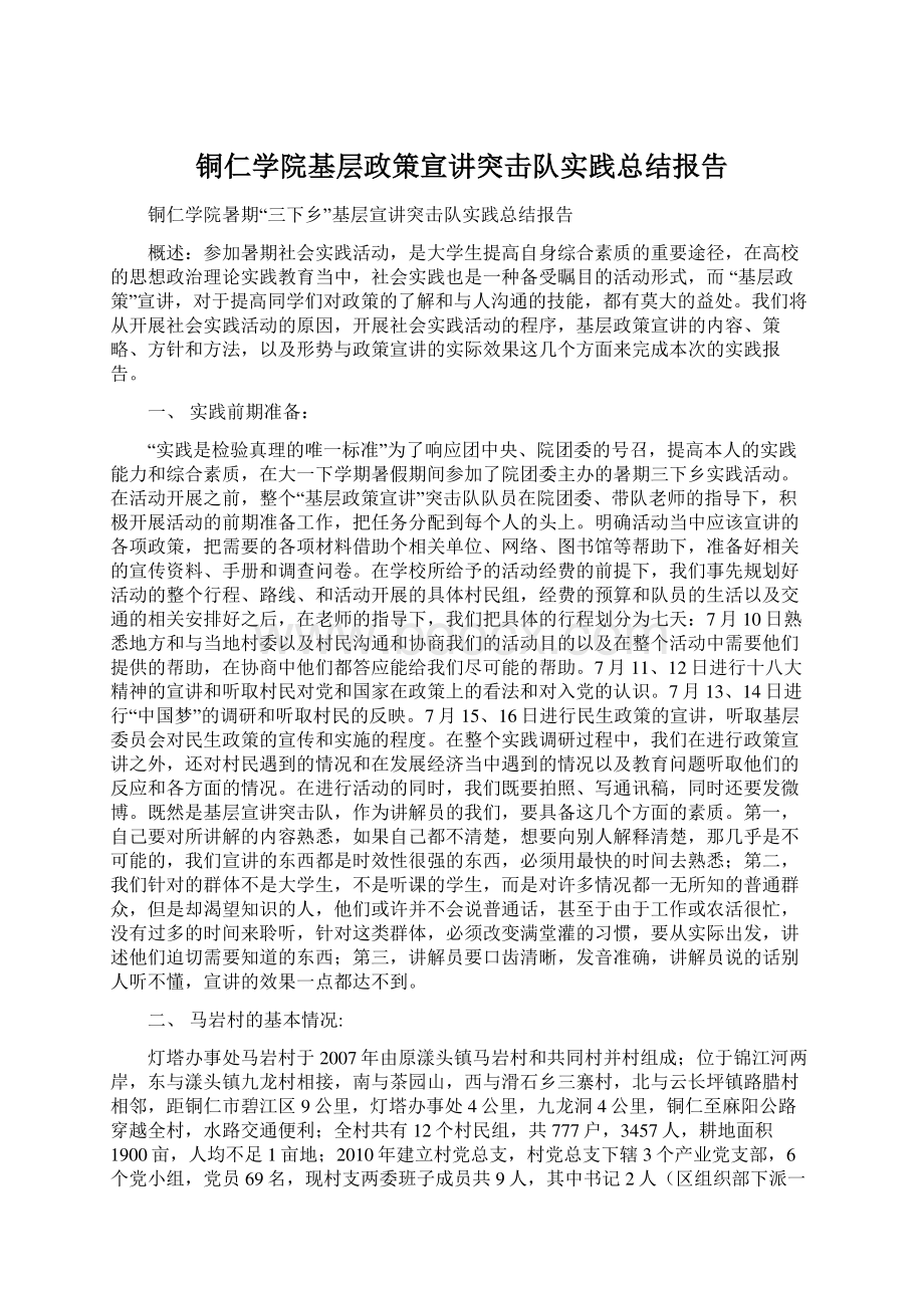 铜仁学院基层政策宣讲突击队实践总结报告.docx