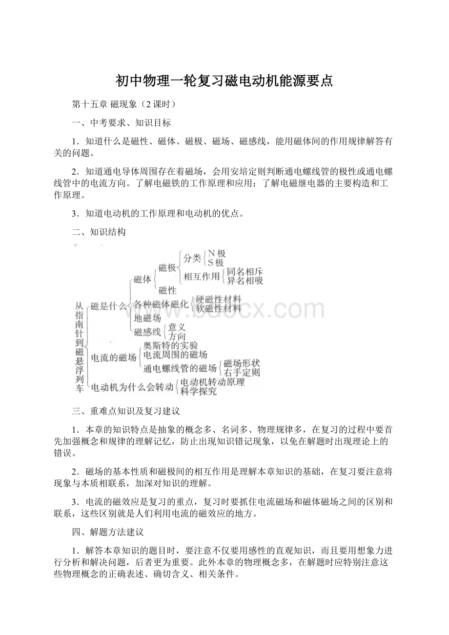 初中物理一轮复习磁电动机能源要点Word格式.docx