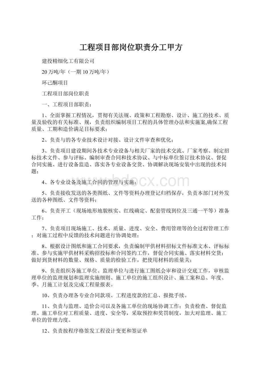 工程项目部岗位职责分工甲方Word格式文档下载.docx