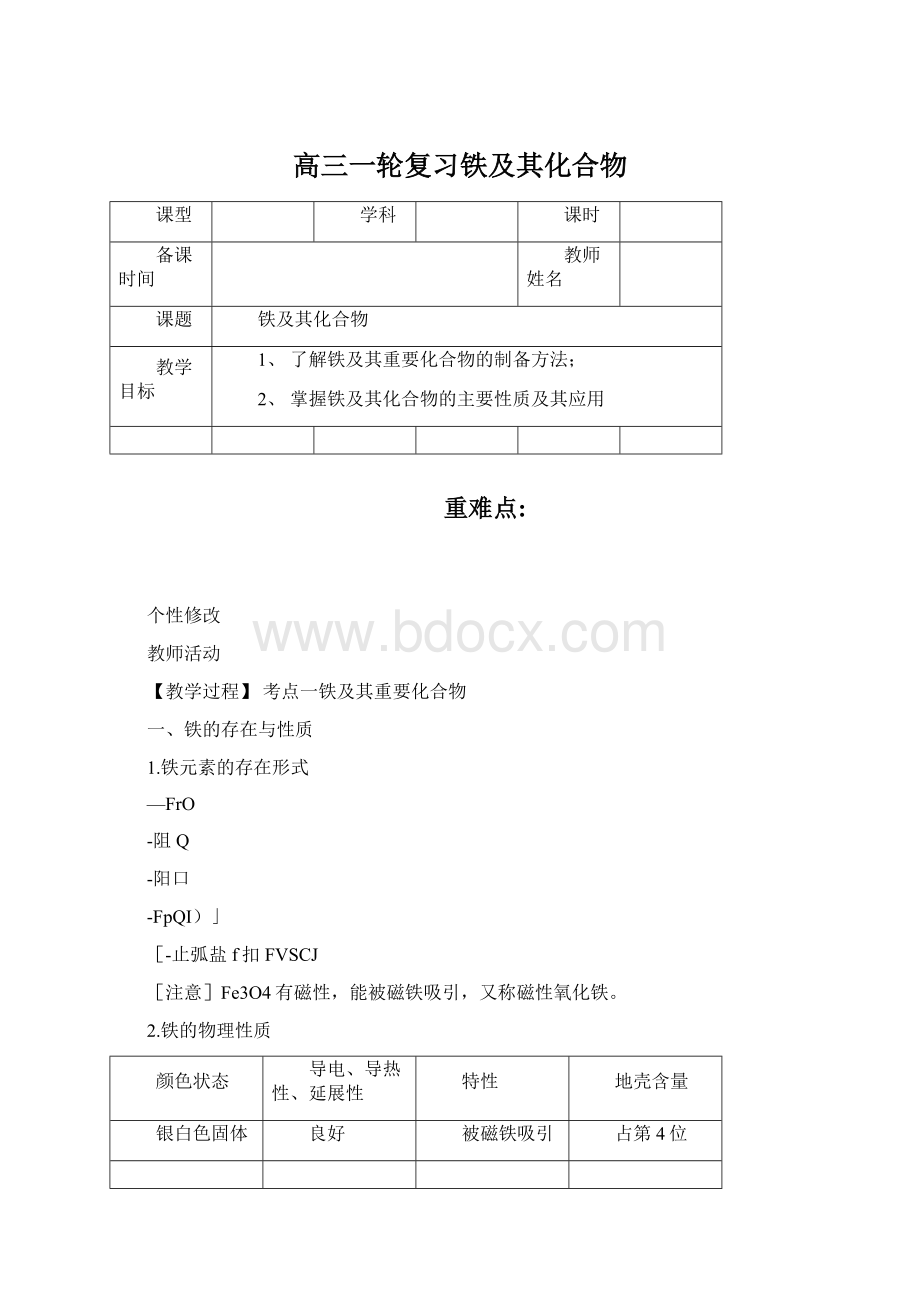 高三一轮复习铁及其化合物Word文档格式.docx_第1页