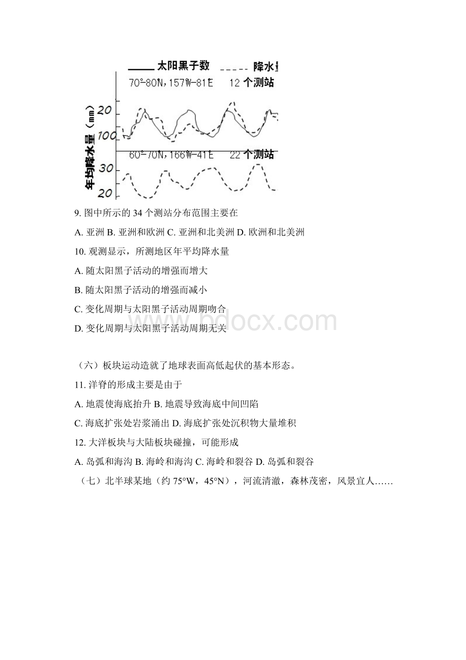 上海市宝山区吴淞中学届高三上学期月考地理试题 Word版含答案.docx_第3页