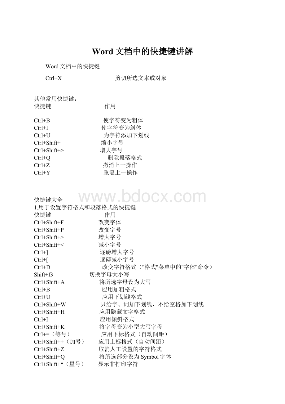 Word文档中的快捷键讲解文档格式.docx