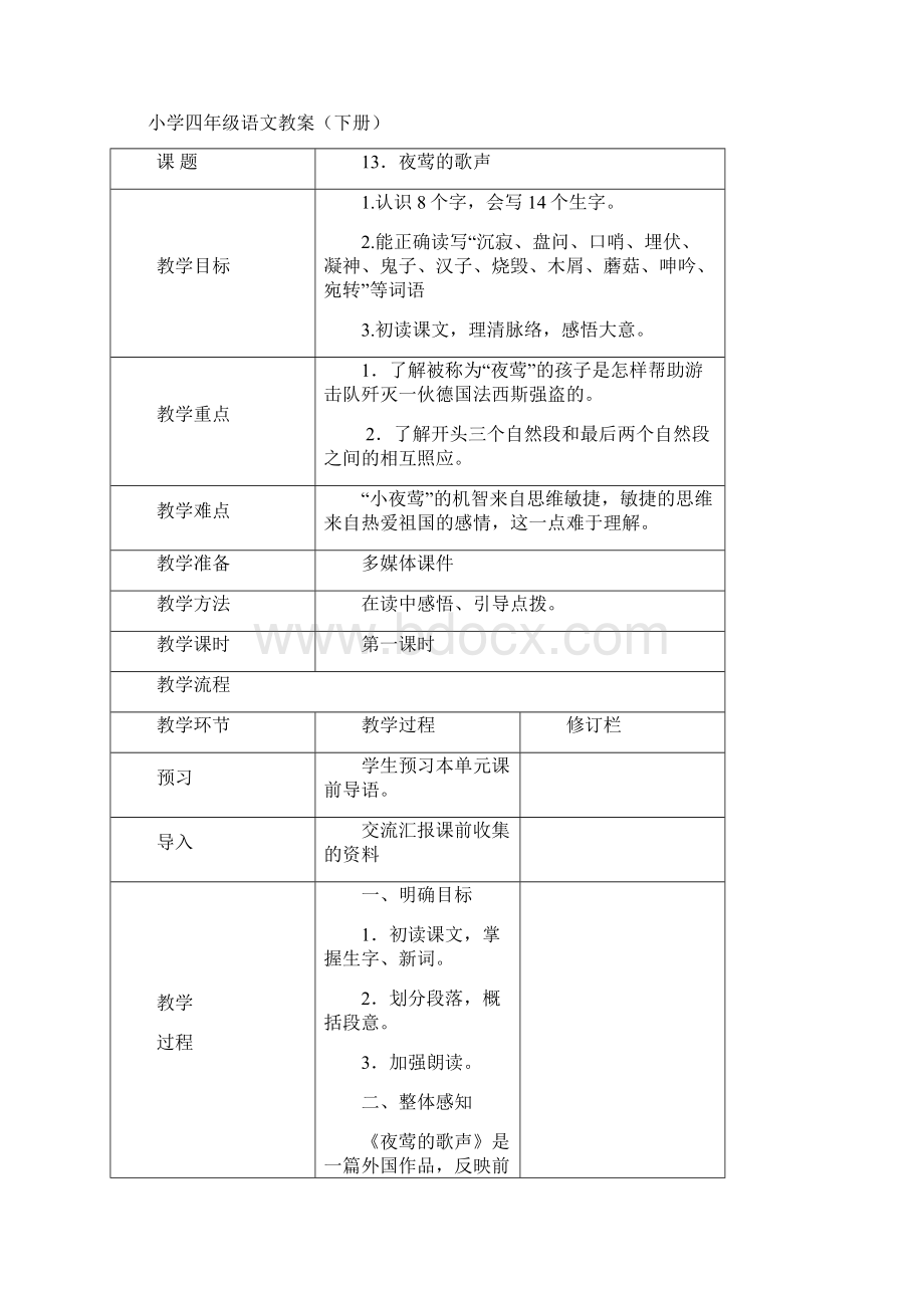 强烈推荐小学四年级语文下册第四组教案.docx_第2页