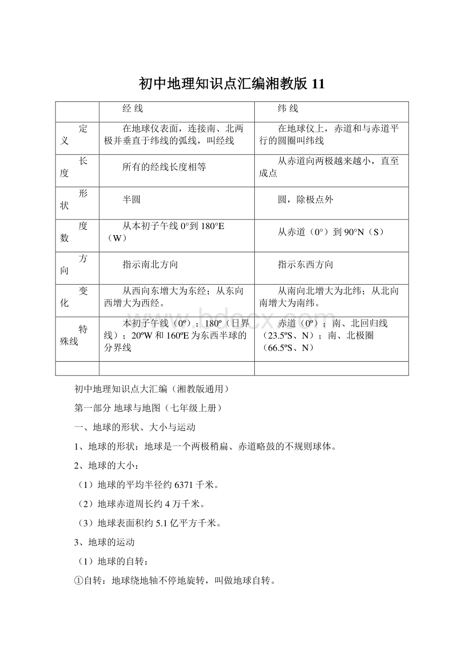 初中地理知识点汇编湘教版11文档格式.docx