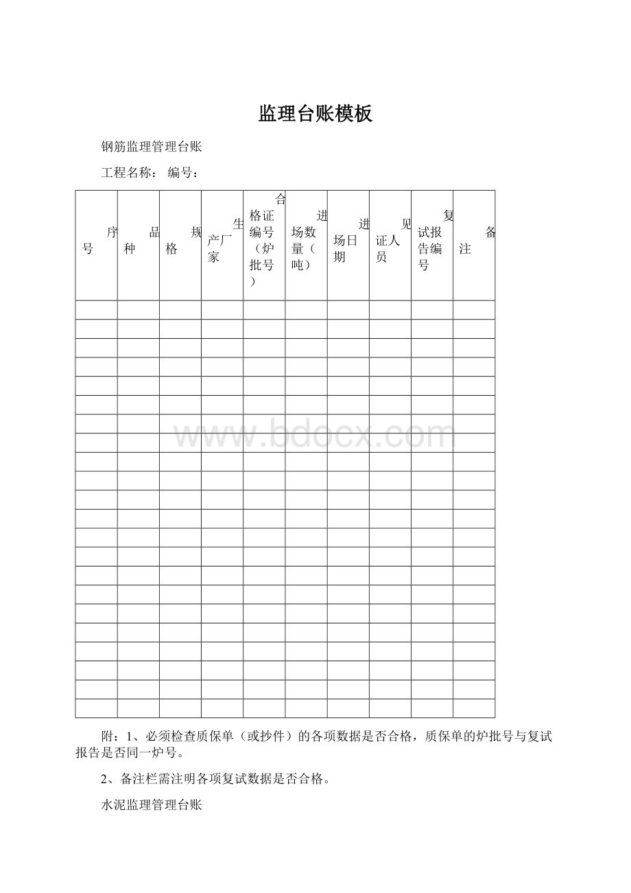 监理台账模板Word文档格式.docx