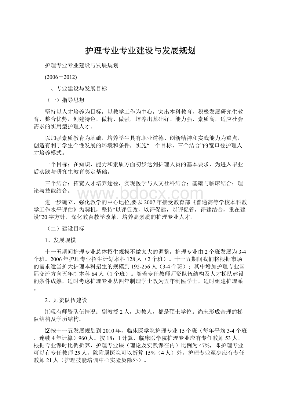 护理专业专业建设与发展规划Word格式文档下载.docx_第1页