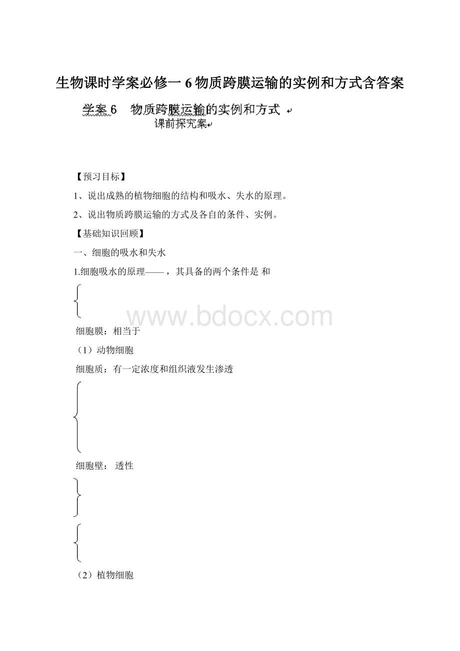 生物课时学案必修一6物质跨膜运输的实例和方式含答案.docx_第1页