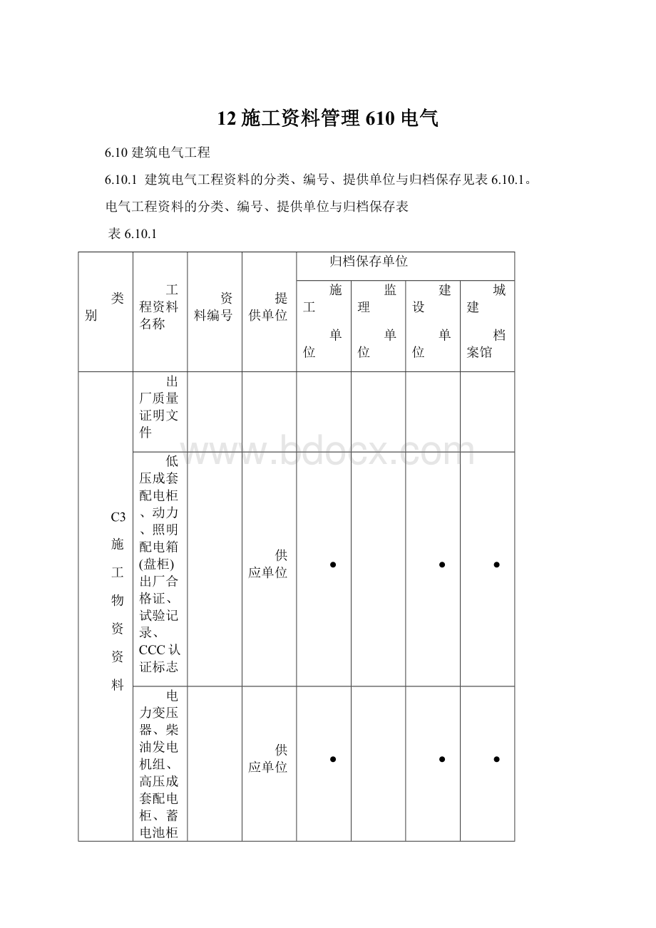 12施工资料管理610电气Word格式.docx