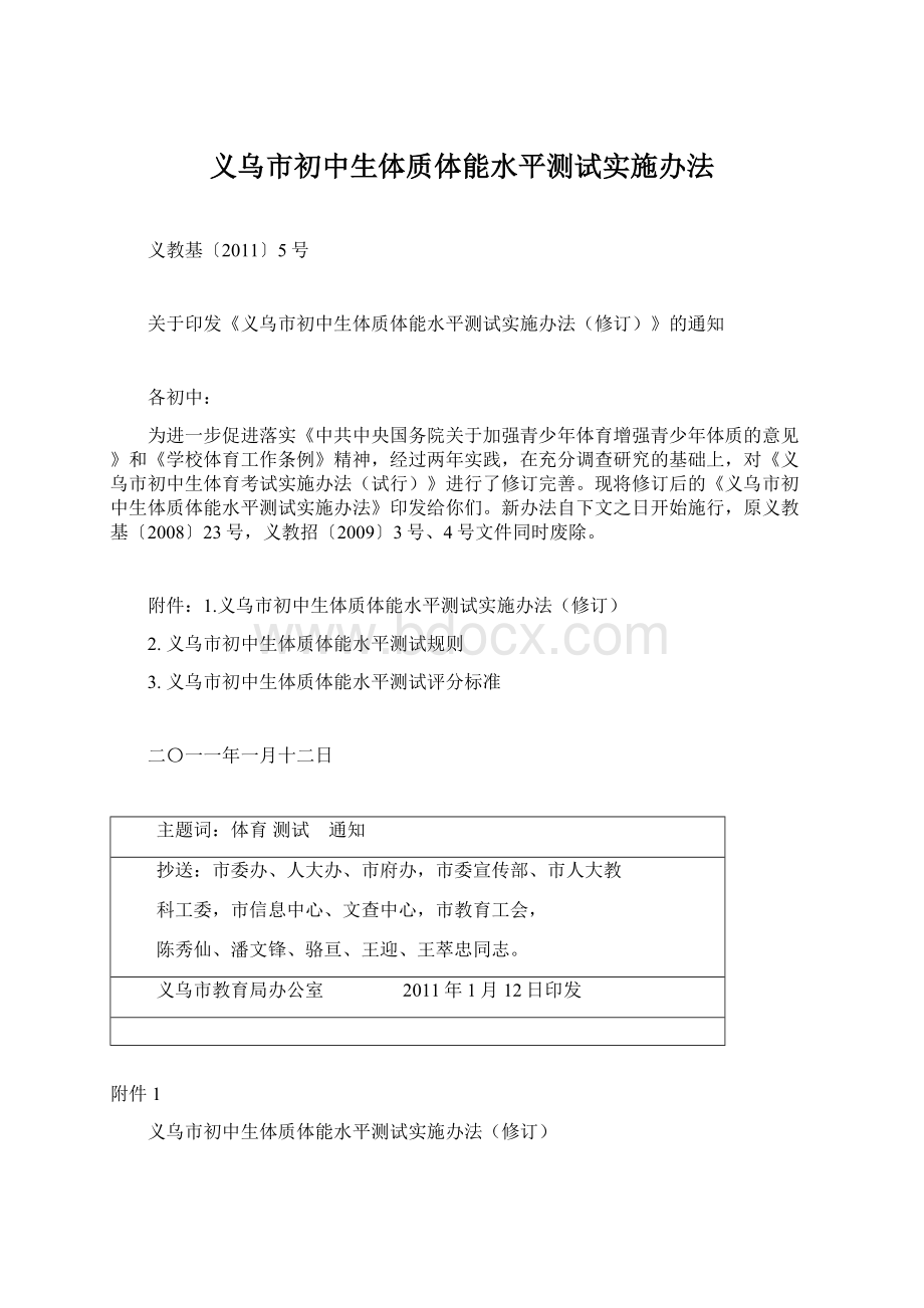 义乌市初中生体质体能水平测试实施办法.docx