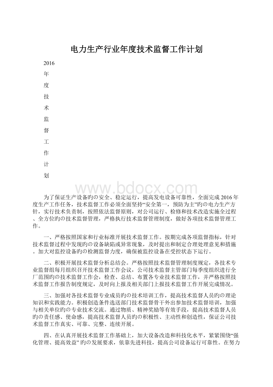 电力生产行业年度技术监督工作计划Word文档格式.docx