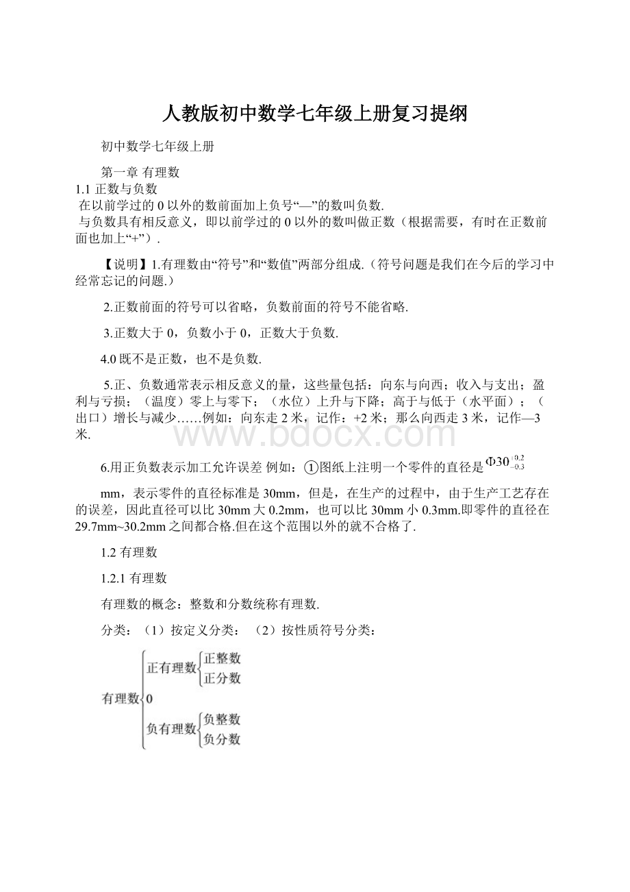 人教版初中数学七年级上册复习提纲Word文档下载推荐.docx_第1页