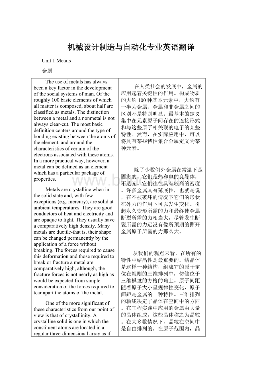 机械设计制造与自动化专业英语翻译Word格式文档下载.docx_第1页