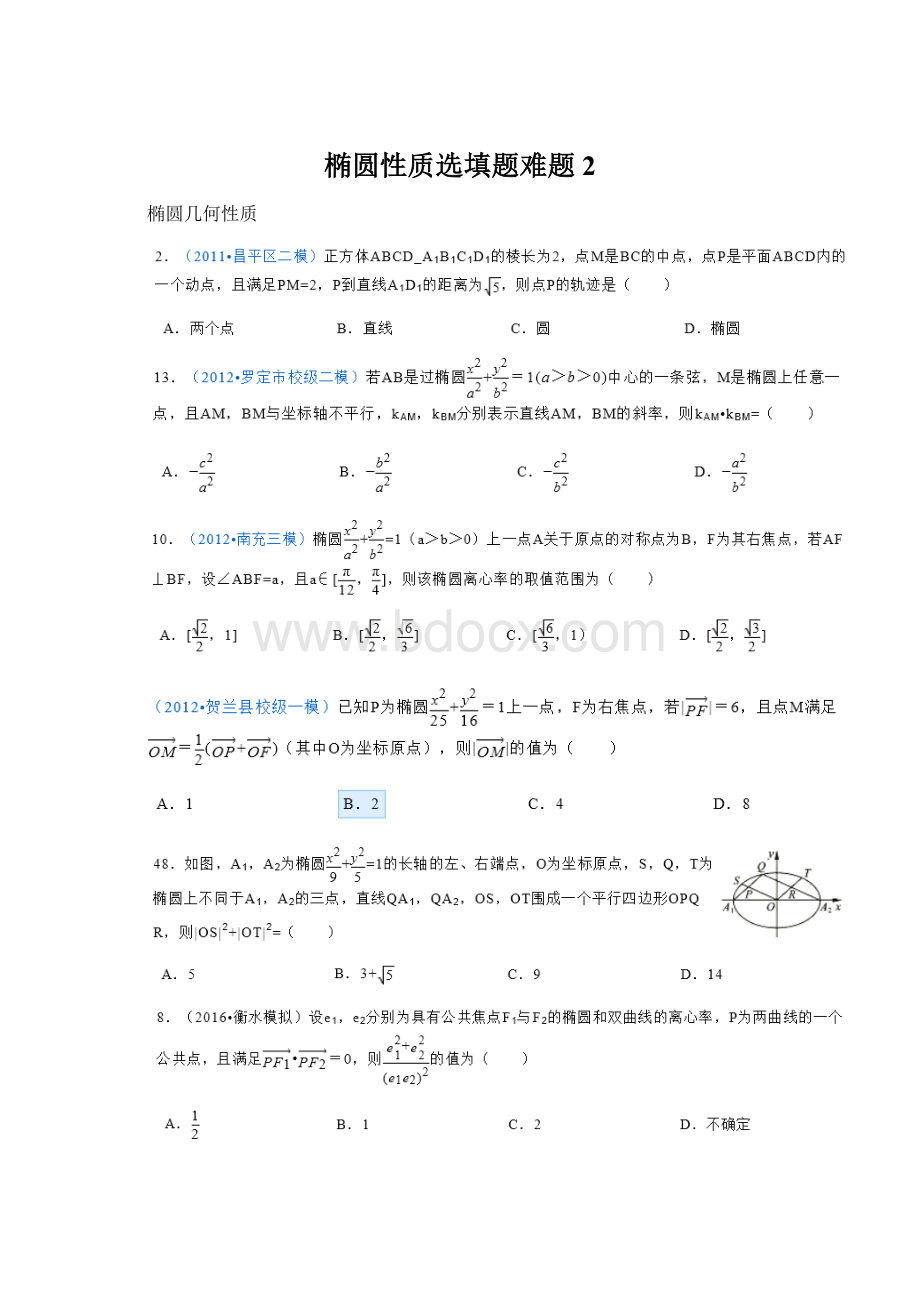 椭圆性质选填题难题2.docx_第1页