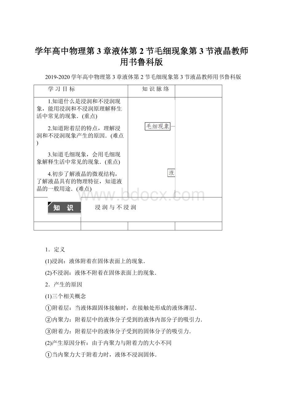 学年高中物理第3章液体第2节毛细现象第3节液晶教师用书鲁科版.docx