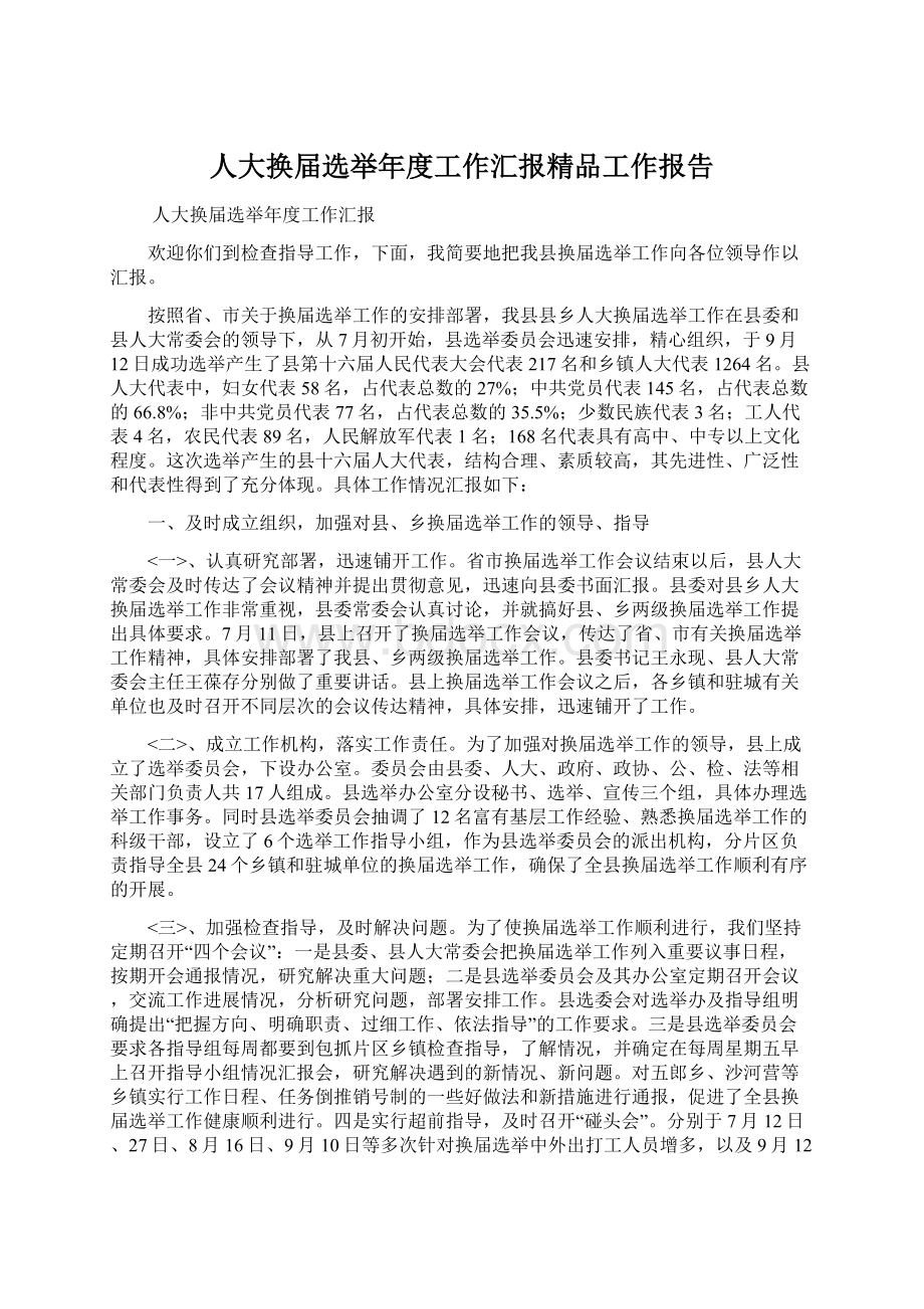 人大换届选举年度工作汇报精品工作报告.docx