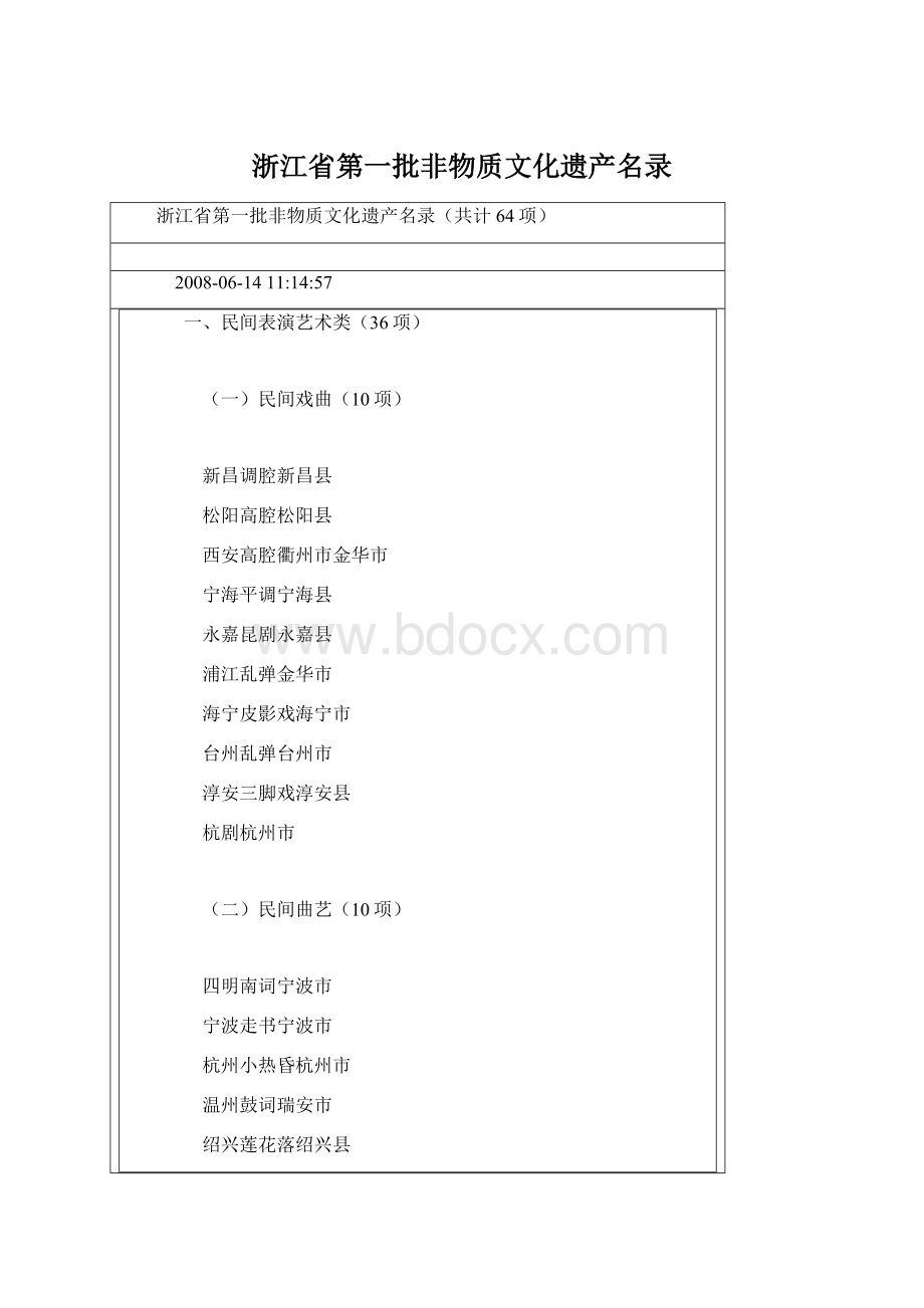 浙江省第一批非物质文化遗产名录.docx_第1页