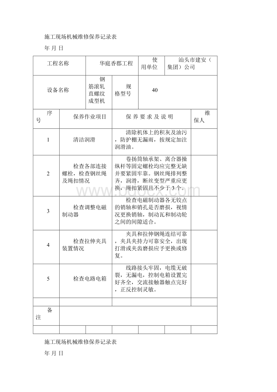 施工现场机械维修保养记录表doc.docx_第2页