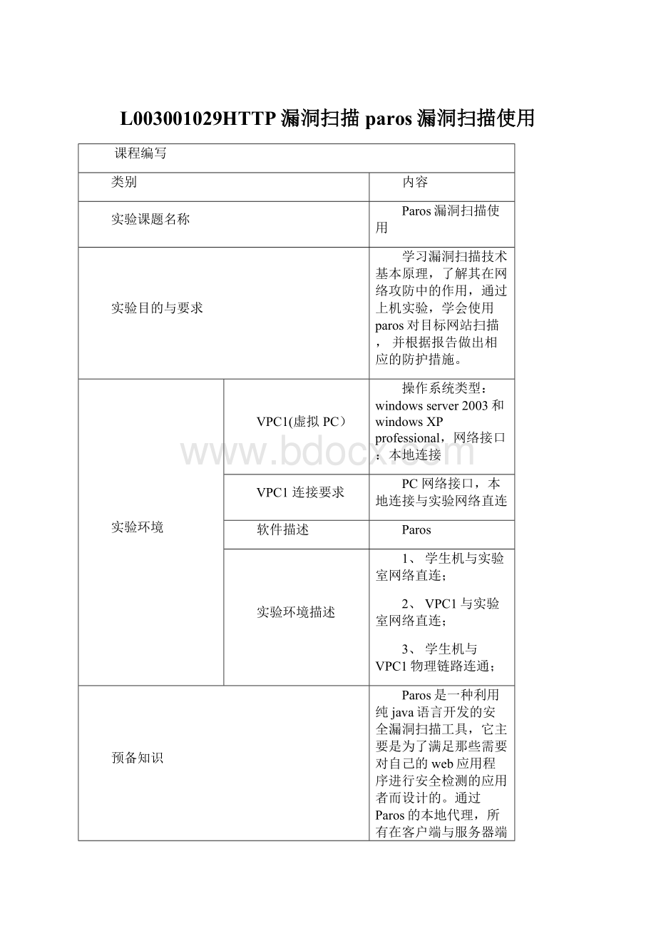 L003001029HTTP漏洞扫描paros漏洞扫描使用.docx_第1页