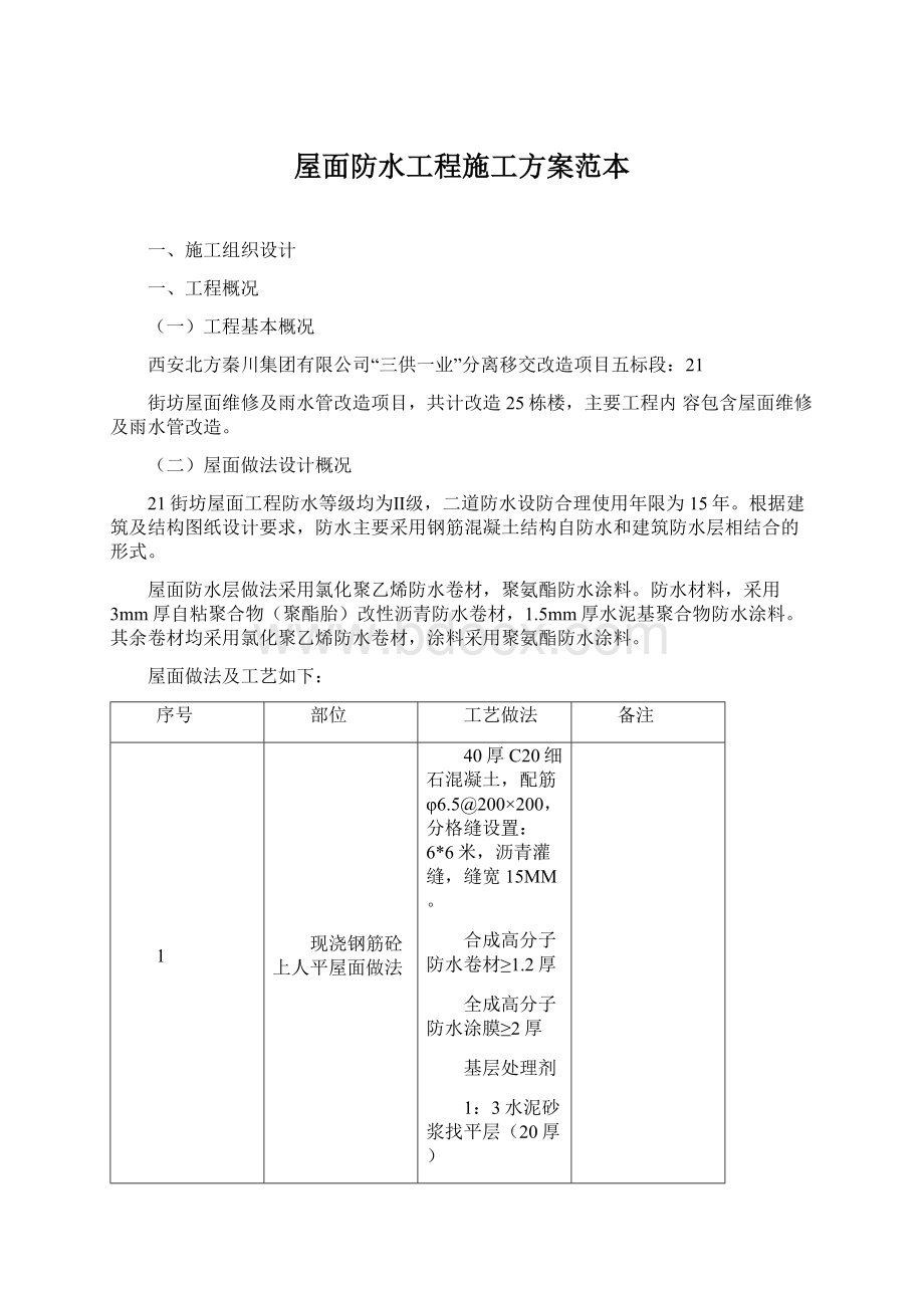 屋面防水工程施工方案范本Word文档格式.docx