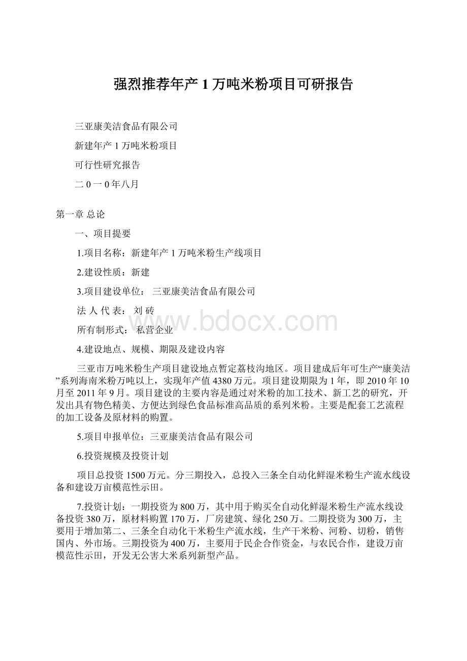 强烈推荐年产1万吨米粉项目可研报告.docx