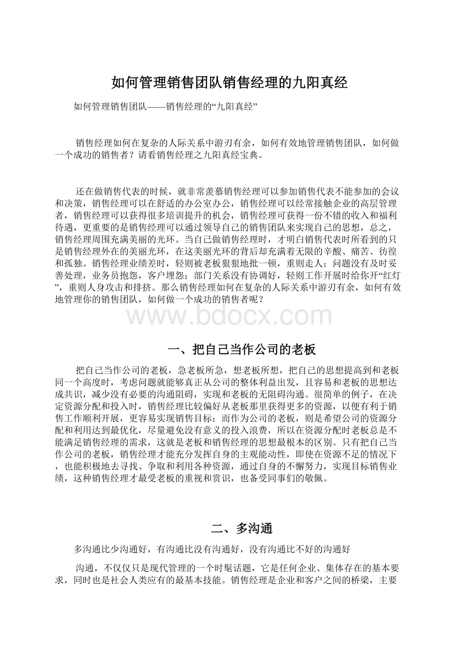 如何管理销售团队销售经理的九阳真经.docx