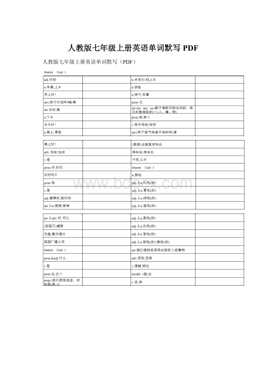 人教版七年级上册英语单词默写PDF.docx