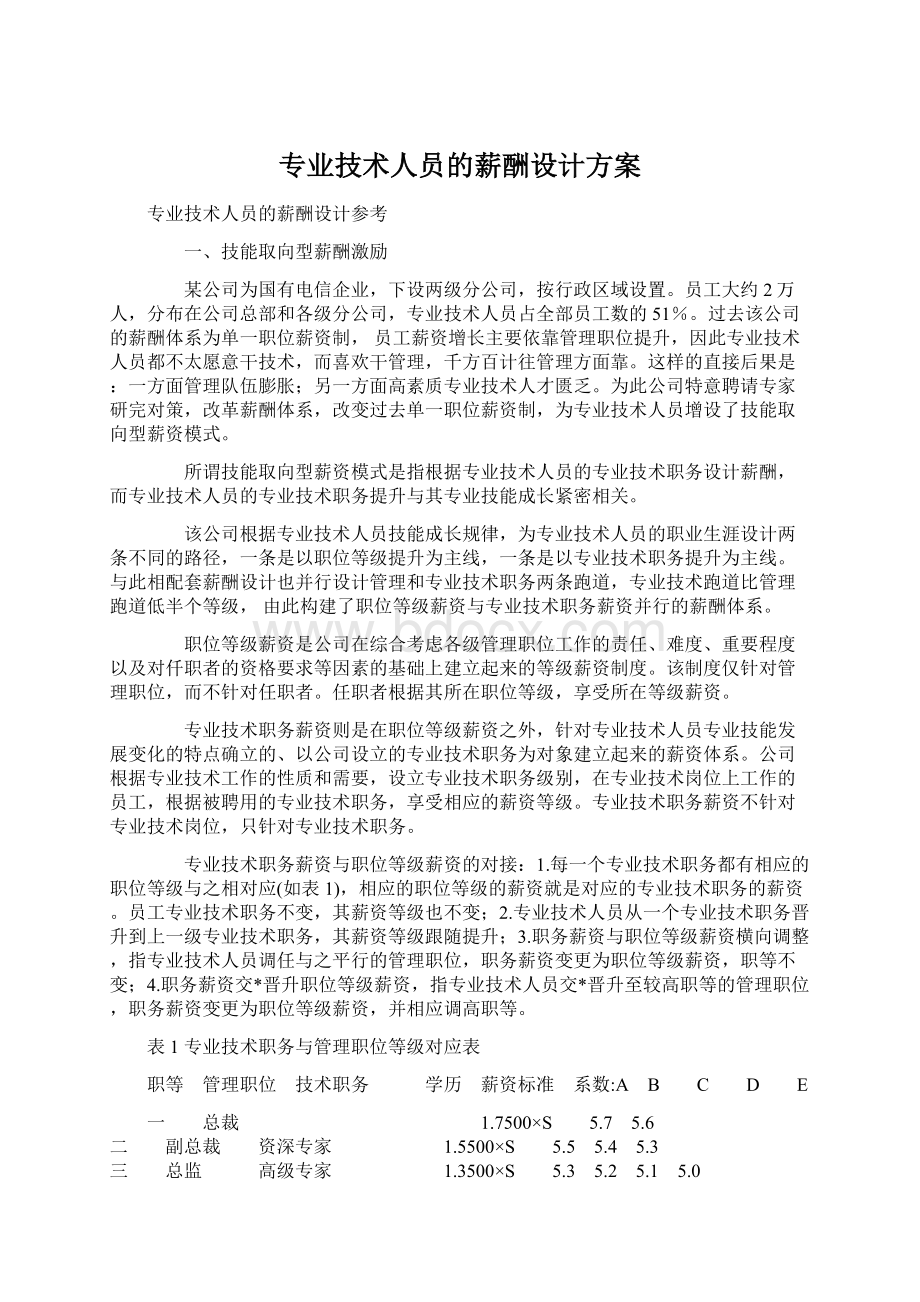 专业技术人员的薪酬设计方案文档格式.docx_第1页