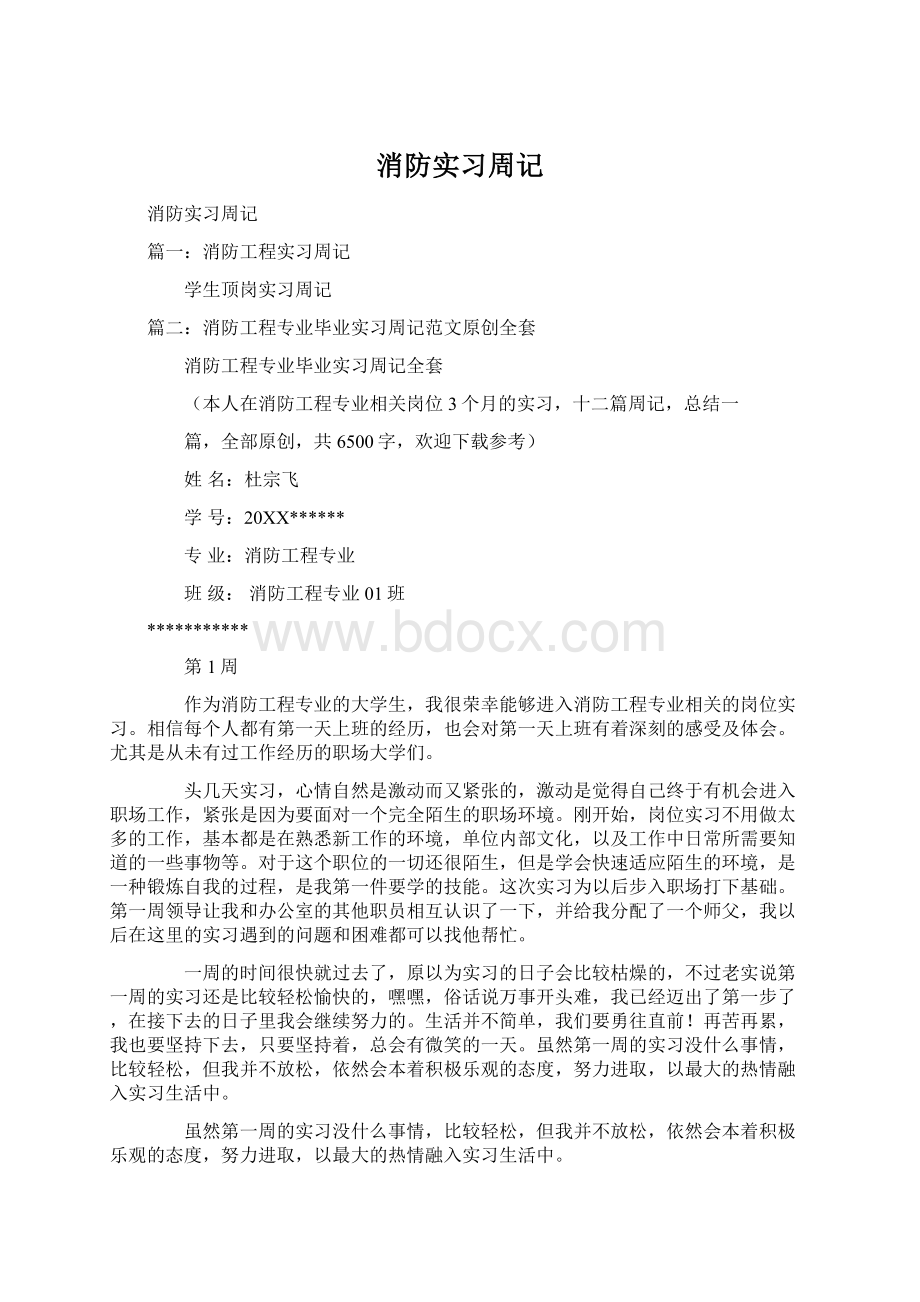 消防实习周记Word下载.docx