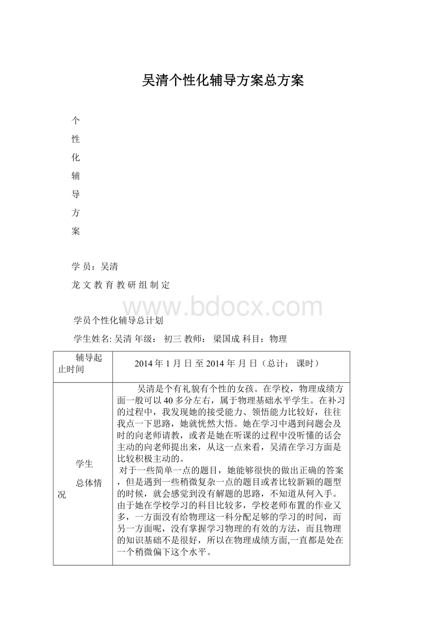 吴清个性化辅导方案总方案.docx