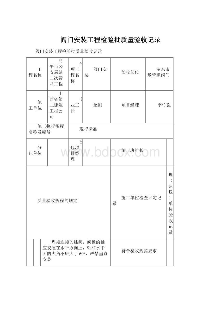 阀门安装工程检验批质量验收记录.docx