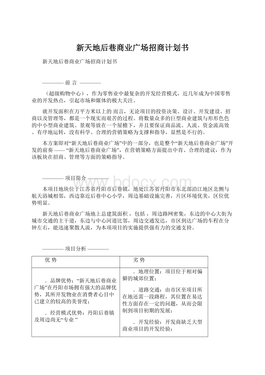 新天地后巷商业广场招商计划书.docx