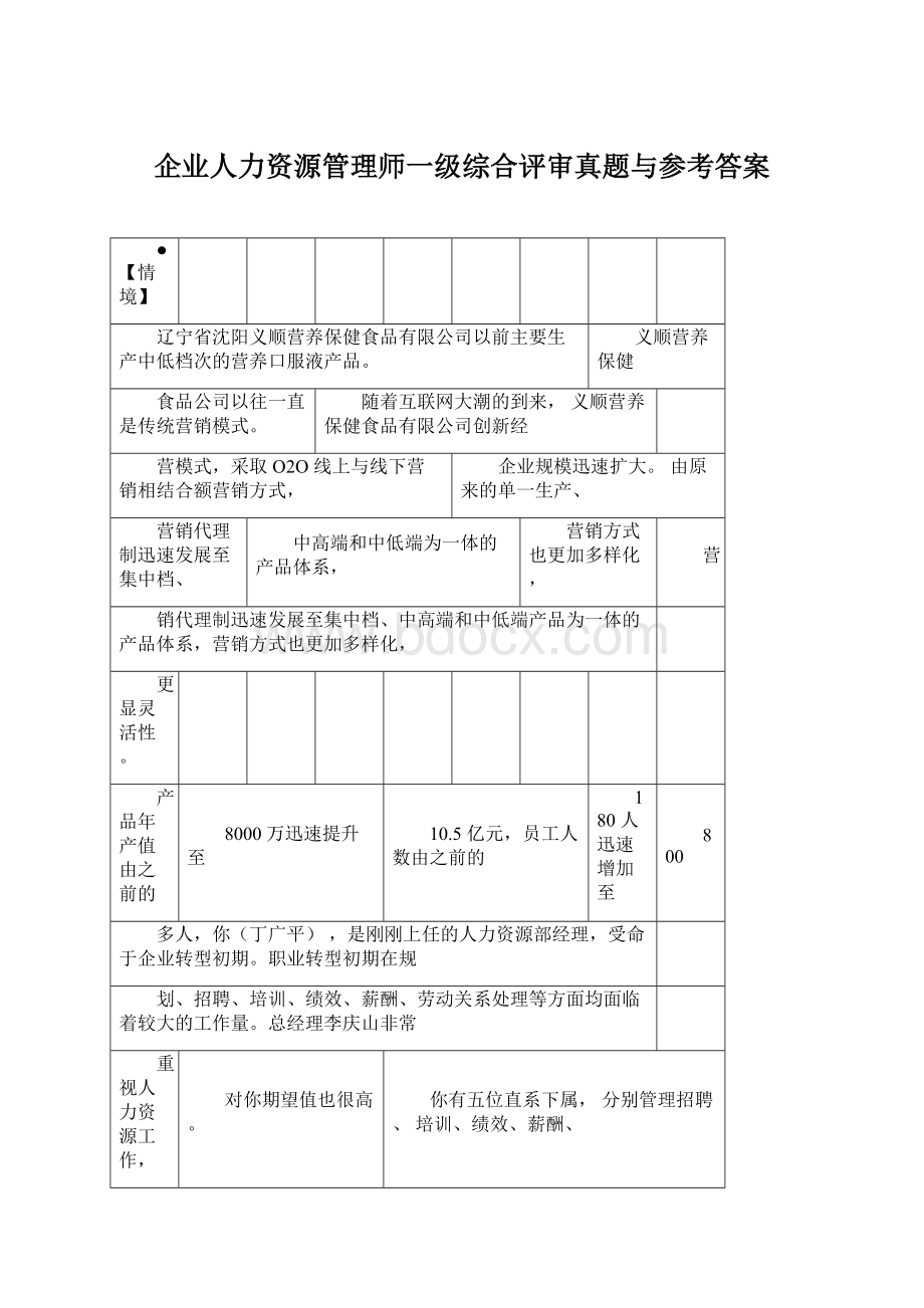 企业人力资源管理师一级综合评审真题与参考答案Word文档下载推荐.docx