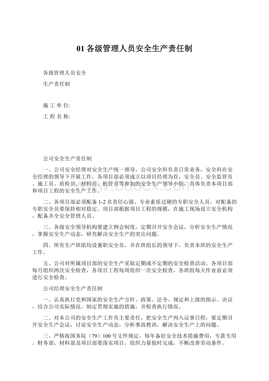 01各级管理人员安全生产责任制.docx_第1页