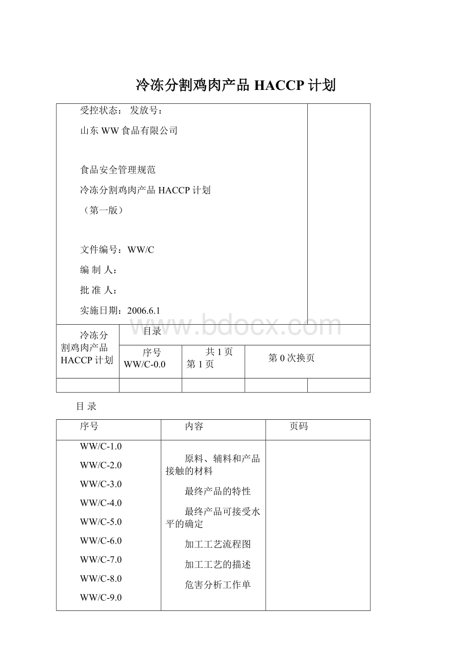 冷冻分割鸡肉产品HACCP计划.docx_第1页